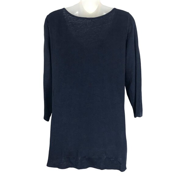 Eileen Fisher Navy Blue 100% Linen 3/4 Sleeve Tunic Top Size M - Picture 5 of 7